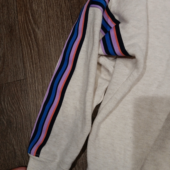 Aerie Women Cream Sweater with Striped Sleeves - Picture 3 of 4